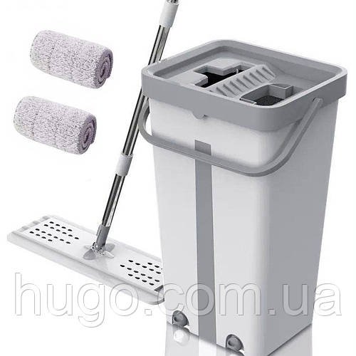 Швабра з відром 11л з автоматичним віджимом + 2 насадки, Cleaning Mop, Сіра / Швабра ледарка для прибирання будинку