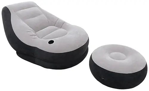 Надувне крісло з підсклянником Intex 68564 Ultra Lounge з пуфиком 130х99 см Сіро-чорний