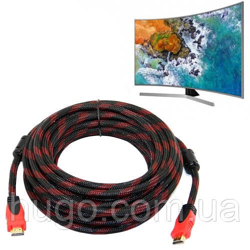Кабель HDMI-HDMI 10м, з посиленою обмоткою / Шнур для телевізора з 2 фільтрами