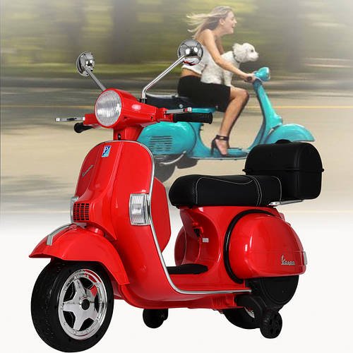 Скутер дитячий на 2-х моторах зі швидкістю 6 км/год і світлом фар VESPA M 4939EL-3 Червоний