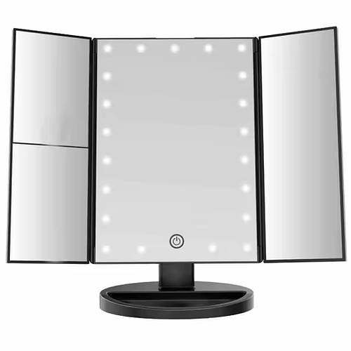 Потрійне LED дзеркало для макіяжу зі світлодіодною підсвіткою Чорний