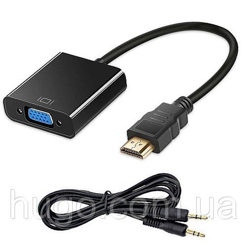 Конвертер HDMI на VGA + аудіовиход, Чорний / Адаптер перехідник для монітора / Відеокабель