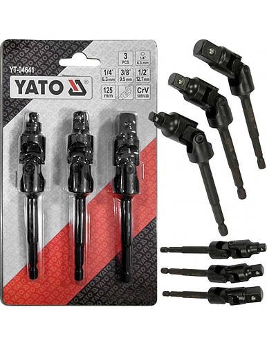 Подовжувачі з Карданом Для Тоцових Головок 1/4", 3/8", 1/2", L=125 мм Набір 3 шт (YT-04641)