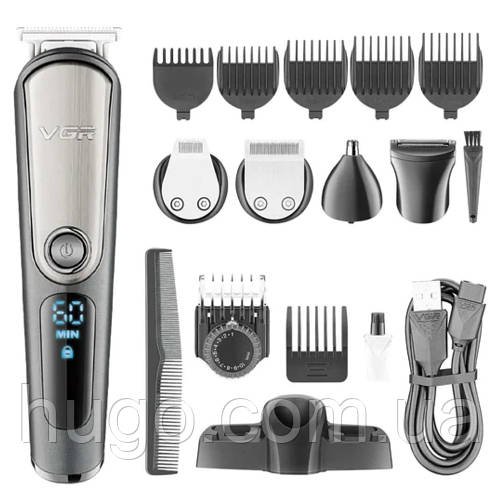 Машинка для стрижки волосся, носа, бороди 5в1, VGR V-105 / Бездротовий акумуляторний тример / Електробритва