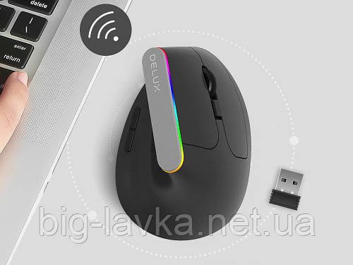 Миша вертикальна бездротова Delux M618C  Чорний