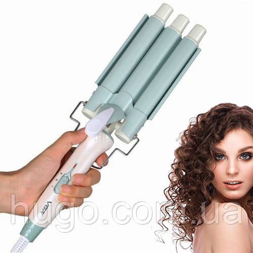 Потрійна плойка для волосся з керамічним покриттям, до 220С°, VGR V-595, Зелений / Професійна плойка для локонів