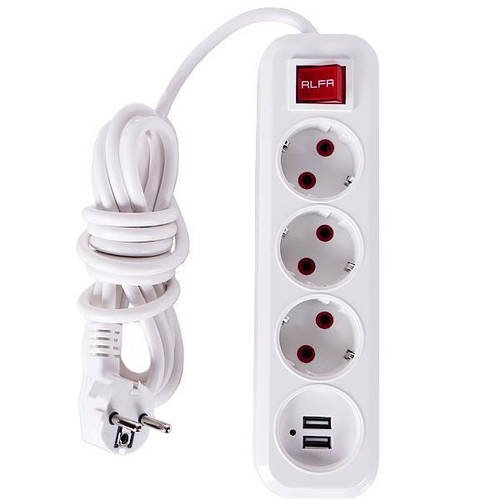 Електричний подовжувач з вимикачем на 3шт/3м та 2 USB 303