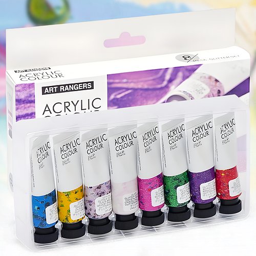 Акрилові фарби з гліттером "Art Ranger" 8 кольорів по 22мл в тубі "Acryliс glitter" Упаковка 8 шт.