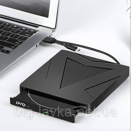 Портативний оптичний DVD-привід USB 3.0 + Type-C  Чорний