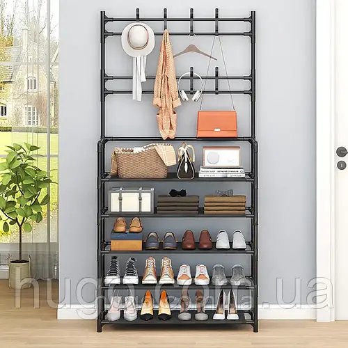 Підлогова вішалка для одягу (165х59х29,5см) Simple floor clothes rack, Чорна / Стійка для одягу на 5 полиць