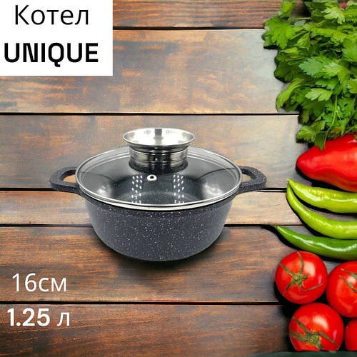 Котел чорний з кришкою UNIQUE UN-5271 (16см і 1.25 л)
