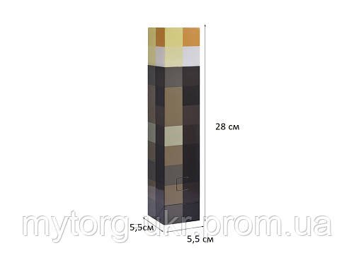 Нічник Факел Майнкрафт USB піксельний світлодіодний (живлення від акумулятора)  Коричневий