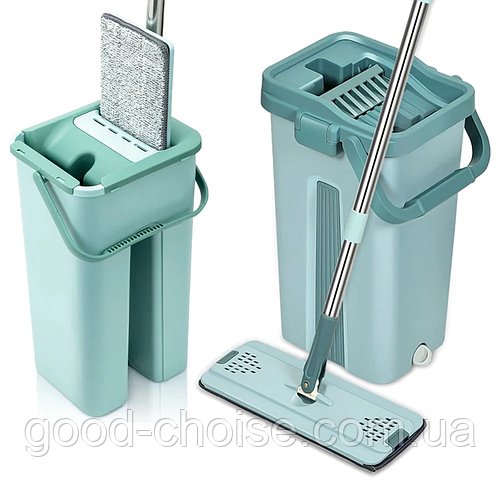 Швабра з відром 11л з автоматичним віджимом Cleaning Mop, Бірюзова / Швабра ледарка / Швабра для прибирання будинку