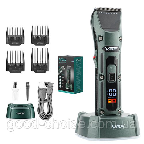 Бездротова машинка для стрижки VGR V-696 з 4 насадками / Акумуляторний тример для стрижки
