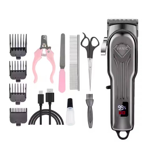 Професійна машинка для стрижки тварин бездротова з набором аксесуарів та насадок.