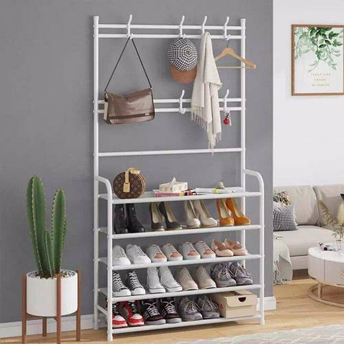 Вішалка для одягу в передпокій з полицями для взуття New simple floor clothes rack Біла Лучшая цена
