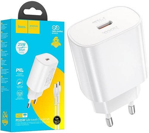 Зарядний пристрій HOCO N22 25W (PPS, PD3.0) порт TypeC + кабель TypeC-TypeC White