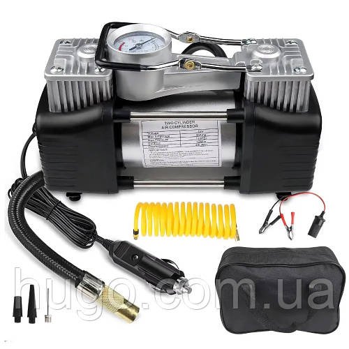 Автомобільний компресор двопоршневий з манометром 150 Вт, 12V, 85л/хв + сумка, Air Compressor 628-4x4 / Потужний повітряний насос
