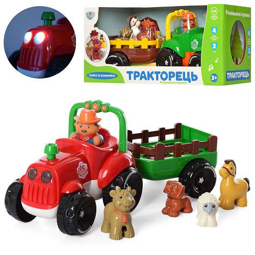 Музичний трактор з причепом Limo Toy (2 кольори, підсвічування, звуки, 5 фігурок, українською) M 5572 UA