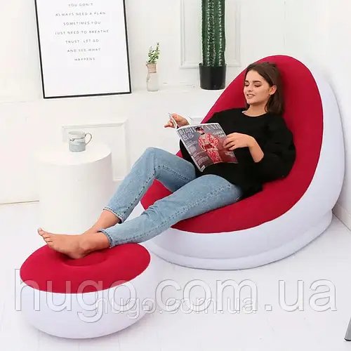 Надувний диван з пуфиком Air Sofa - 116х98х83см, Червоний / Надувне крісло з пуфиком