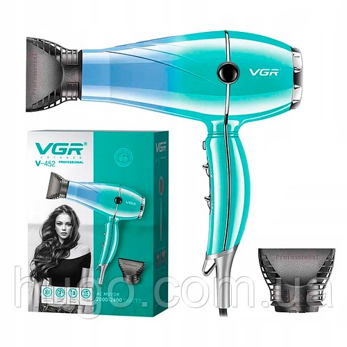 Фен для волосся 2400W + насадки VGR V-452 / Професійний фен для сушіння волосся з холодним і гарячим повітрям