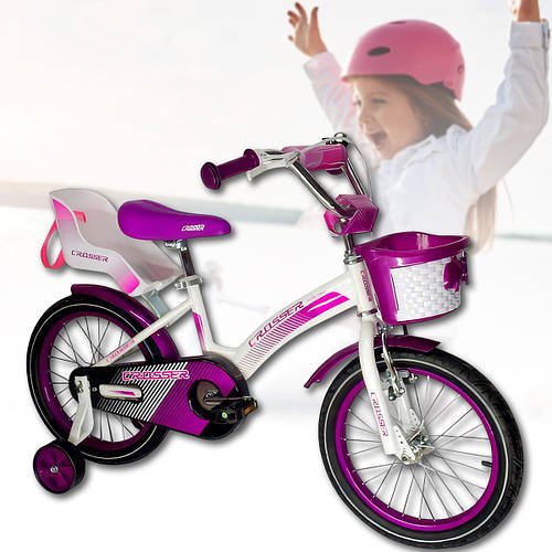 Дитячий велосипед з кошиком та сидінням для ляльки Crosser Kids Bike 16" Фіолетовий