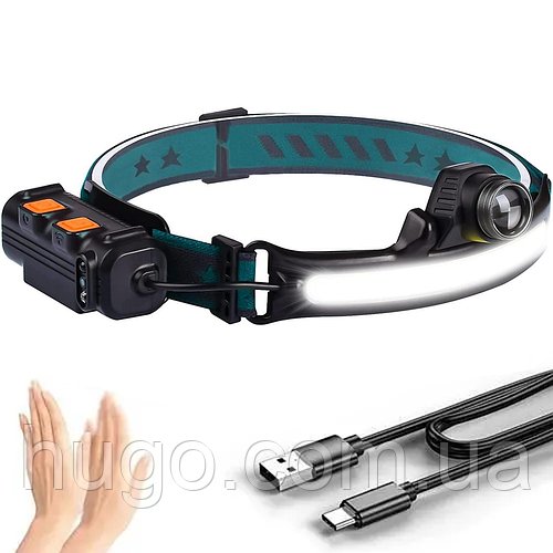 Ліхтарик налобний BL-W678-2-P50 + COB, зі зумом та USB / Акумуляторний ліхтар на голову / Ліхтар на лоб