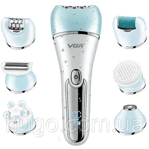 Епілятор для обличчя і тіла 6в1, від USB VGR V-733, Блакитний / Жіночий епілятор на акумуляторі для видалення волосся