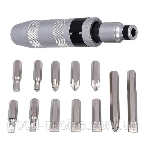 Викрутка ударно-поворотна + 12 біт Impact Screwdriver Set / Ударна викрутка з насадками / Набір викруток