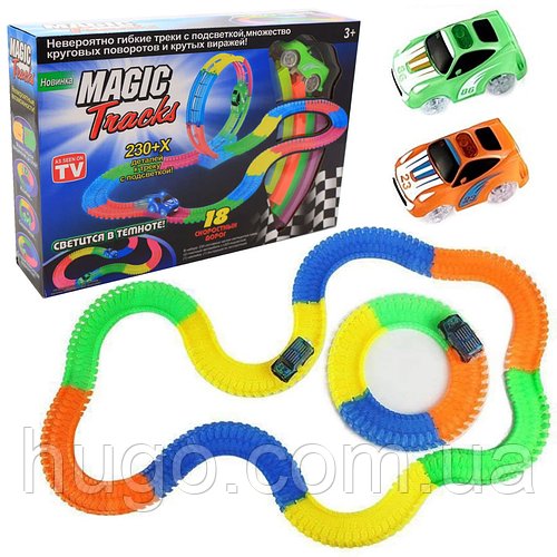 Дитячий світловий гнучкий трек на 360 деталей + 2 машинки, Magic Tracks / Гоночна траса меджик трек