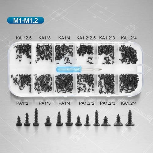 Мікросаморізи Модельні M1;M1.2/600шт МІХ Комплект Потайних та Напівкругліх з Викруткою SPEC (SP-240520)