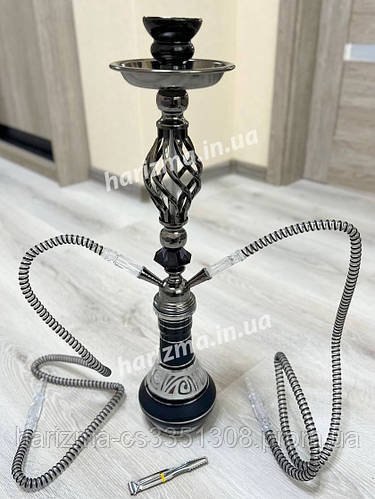 Високий кальян на 2 трубки на 2 персони заввишки 54 см чорний із візерунком