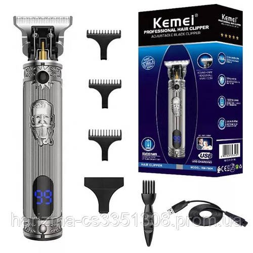 Бездротовий акумуляторний тример для бороди та вусів Kemei KM-700H зі змінними насадками 1-3 мм