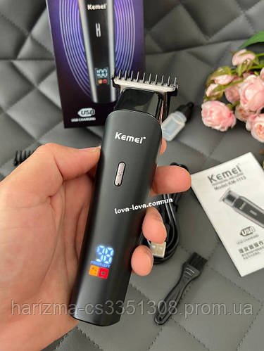 Професійний акумуляторний тример для бороди та вусів Kemei KM-1113 зі змінними насадками та дисплеєм