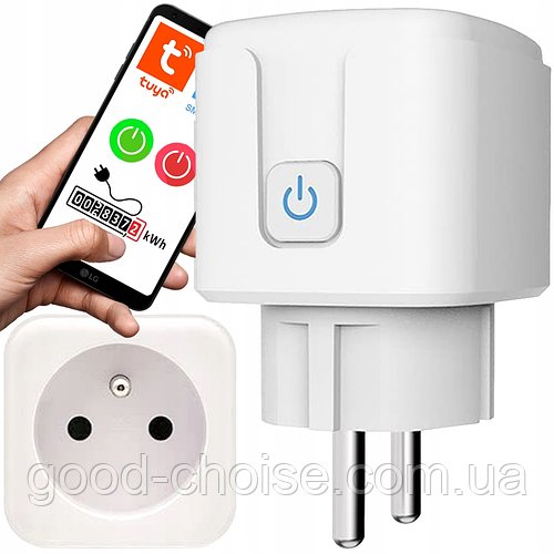 Розумна WiFi розетка 20А з лічильником електроенергії Tuya Smart 4400Вт, Біла / Смарт розетка з таймером