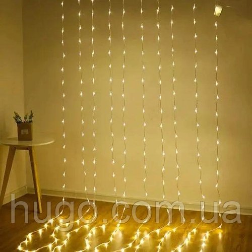Гірлянда Штора від мережі 2х1,5м, 320 LED, Водоспад, AD-50586, Теплий / Світлодіодна гірлянда на вікно