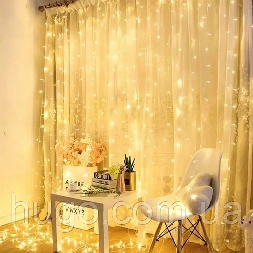 Гірлянда штора від мережі, 3х3м, 360 LED, AD-50566, Тепле світло / Світлодіодна новорічна гірлянда на вікно