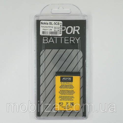 Акумулятор Aspor Lite для Nokia BL-5CB (1616 / C1-02 / 1280 / 1800 / C2-06 / 3650/6630)