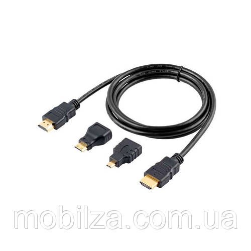 (Укр) HDMI кабель HDTV H-1 3в1 (HDMI + Micro HDMI + Mini HDMI) 1.5m