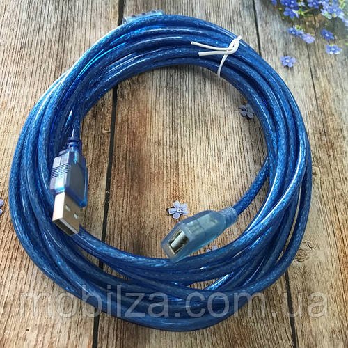 (Укр) USB кабель (подовжувач) AM/AF (5м)- синій