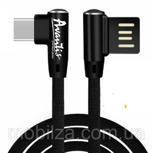 USB кабель Avantis AC-47t L-Shape Type-C- чорний