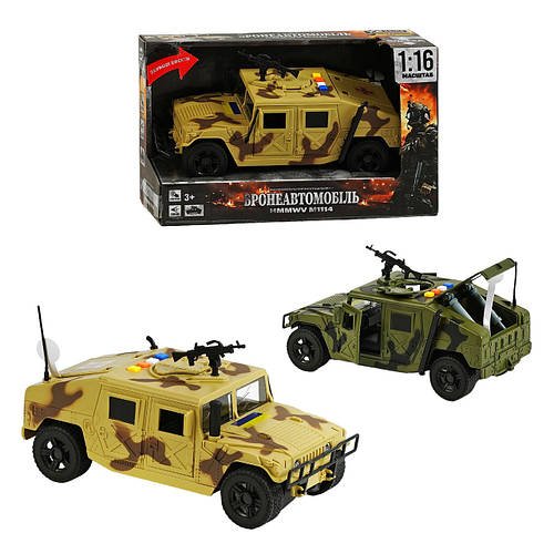 Військовий бронеавтомобіль HMMWV M1114 (2 види, масштаб 1:16, звук, підсвічування, інерція, відчиняються двері) 36991