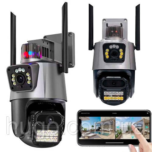 Вулична охоронна WIFI камера відеоспостереження 6MP, Dual Lens / Поворотна камера спостереження із сиреною