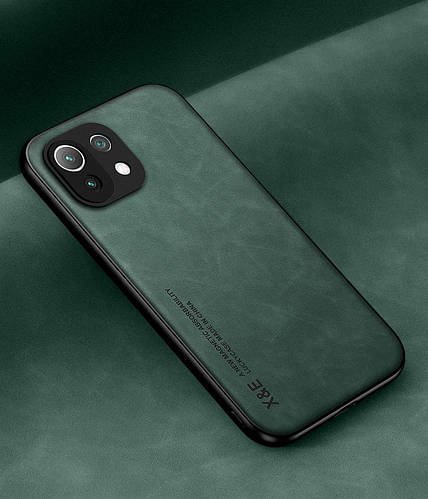 Шкіряний чохол XnE Xiaomi Mi 11 Lite 5G з металевою вставкою Green