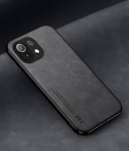 Шкіряний чохол XnE Xiaomi Mi 11 Lite 5G з металевою вставкою Black