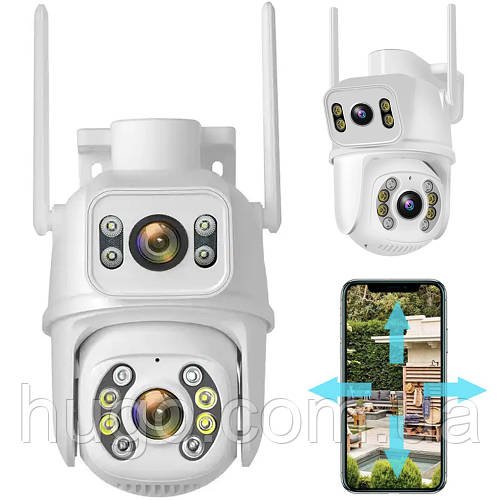 Wifi камера відеоспостереження 8Мп, 2 об'єктиви, Dual IP Camera / Вулична IP камера / Поворотна подвійна камера