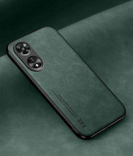 Шкіряний чохол XnE OPPO A17 з металевою вставкою Green