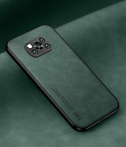 Шкіряний чохол XnE Xiaomi Poco X3 Pro з металевою вставкою Green
