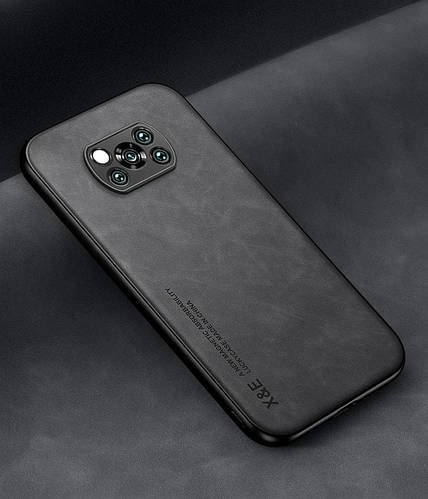 Шкіряний чохол XnE Xiaomi Poco X3 Pro з металевою вставкою Black
