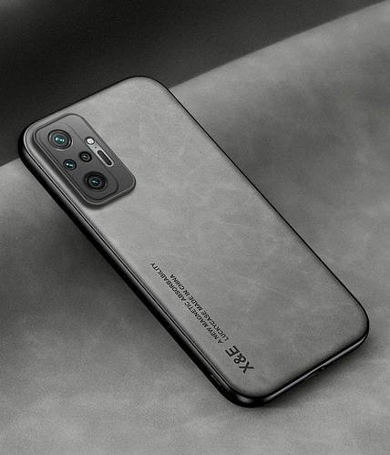 Шкіряний чохол XnE Xiaomi Redmi Note 10 Pro з металевою вставкою Grey